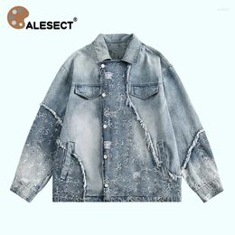 Women's Jackets CALESECT 2024 Trending Vintage Washed Distressed Patchwork Denim Jacket Men Women Oversized Coat Blue Spring Harajuku