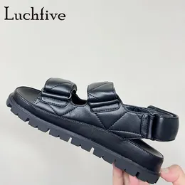 Sandals 2024 Genuine Leather Casual Flat Women Classics Thick Soled Platform Summer Brand Outside Daily Shoes