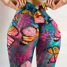 High Waist Sexy Bowknot Leggings Butterfly Printed Yoga Pants Bow Bandage Tights for Women Push Up Exercise Fitness Yoga Legging 240409