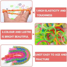 600-1800pcs+ Colourful Loom Bands Set Candy Colour Bracelet Making Kit DIY Rubber Band Woven Bracelet Kit Girls Craft Toys Gifts