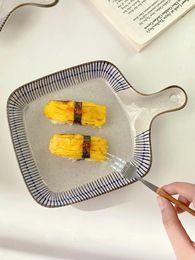 Plates 6.4 Inch Japanese Ceramic Baking Tray With Handle Personalised Stripes Pattern Rice Plate Dim Sum Dish