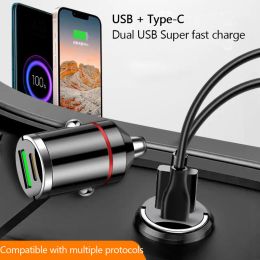 100W Dual Ports Mini USB Car Charger Super Fast Charging Phone Charge Adapter Cigarette Socket Lighter 12-24V