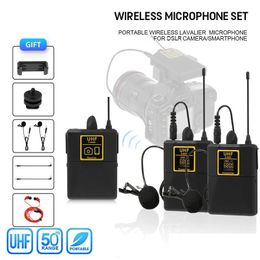 Microphones Professional Uhf Wireless Lavalier Microphone With O Monitor Function Mic 2 Channels 80M Range For Dslr Cameras Drop Del Dhdnz