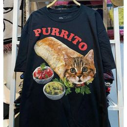 Men's T-Shirts Cotton Europe and The United States Street Style Mexican Cat Roll West Coast Couples T-shirt Y2k Top Kawaii Clothes Summer J240409