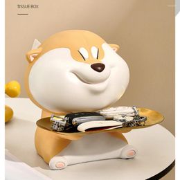 Decorative Figurines Cute Dog Statue Household Tissue Box Storage Ornament Desktop Living Room Decorations With Tray Home Decor Sculpture