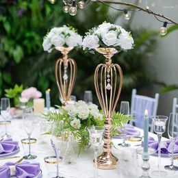 Candle Holders Metal Gold Flower Stand Event Road Lead Table Tall Pillar Holder Vases Centrepiece For Wedding Party Decorations