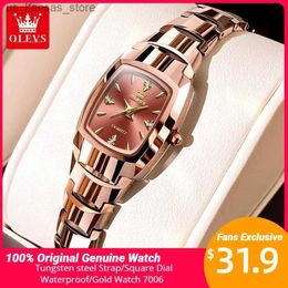 Wristwatches OLEVS 7006 Original Womens es Tungsten Steel Strap Elegant Luxury Gold Wrist Quartz for Women for Girl240409