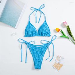 Women's Swimwear Holes Sexy Bikini Thong Triangle Swimsuit Y2K String Backless Vacation Two Piece Women Beach Bathing Swimming Suit