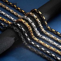 Pendant Necklaces 4/6/8mm wide black and gold stainless steel Byzantine chain necklace for mens rock punk style cool pair jewelry giftsQ