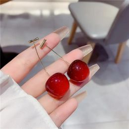 2024 Trendy Small Fresh Sweet Lovely Cherry Earrings Pendant Fruit Earrings Red Cherry Earrings Charm Jewellery Acrylic Earring
