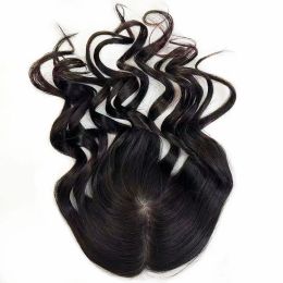 Wavy 2cm PU Around Silk Base Women Topper with Clips Natural Scalp Top Virgin Hair Piece 12x13cm Natural Black 8-22inch