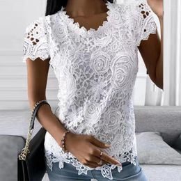 Women's Tanks Womens Lace Round Neck Tops T-Shirts Ladies Summer Casual Short Sleeve Blouse Pullover Fashion Clothing For