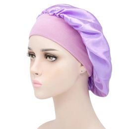 Sleep Hat Wide Headband Silky Bonnet Satin Double Layer Adjust Head Cover Night Hat Bath Cap Stretchy Hair Care Hat Shower Hat