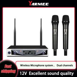 Microphones YARMEE 500599MHz Stage Performance Home KTV UHF Handheld Dual Wireless Microphone System Karaoke System Dynamic With Host