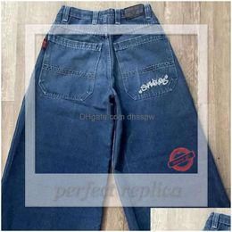 Jnco Jeans Mens Jeans Streetwear Jnco Y2K Hip Hop Cartoon Graphic Print Vintage Baggy Black Pants Men Women High Waist Wide Leg Trousers Drop D 691