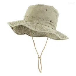 Berets Solid Colour Bucket Hats With String Wide Brim Hiking Climbing Fishing UV Sun Protection Safari Unisex Boonie Fisherman Caps