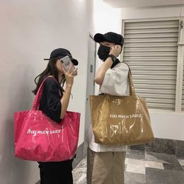 Tote Bag Women's Korean Version Large Capacity Jelly Bag Handbag Letter Pvc Transparent Bag Versatile Shoulder Bag 240415