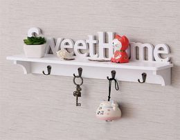 Sweet Home Key Hook Home Decoration Hanger Plastic Wood Wall Mounted Hanger ShelfCoat Hat Clothes Rack 2010218468971