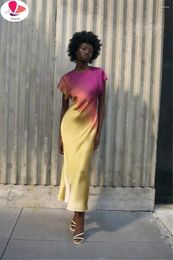 Casual Dresses APIPEE Women's Fashion Print Short Sleeve Dress Vintage Tie Dye O-Neck Midi Spring Female Chic Satin