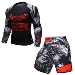 Rashguard Jiu Jitsu T-shirt+MMA Shorts Sets Muay Thai Rash Guard Gym Tracksuit BJJ Rashguard Kickboxing Sport Suit Mma Clothing