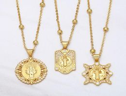 Pendant Necklaces FLOLA Bead Chain Saint Benedict Medal Necklace Copper Zircon White Stone Short Gold Plated Catholic Jewellery Nkea1041665