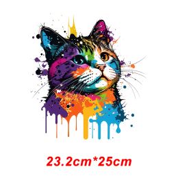 Rainbow Colourful Panda Dog Iron-On Transfers Sticker For T-Shirts DIY Cat Horse Animal Heat Transfer For Clothes Stickers