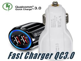 Top Quality QC 30 fast charge 31A Quick Charge car Charger Dual USB Fast Charging Phone Charger With OPP bag4544132