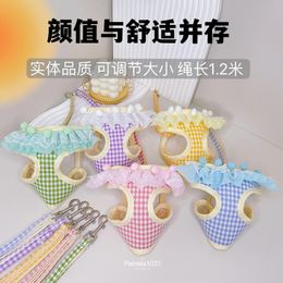 Dog Collars Lace Plaid Series Harness And Leash Set Schnauzer Poodle Pomeranian Puppy Harnesses Dogs Accesorios Cat