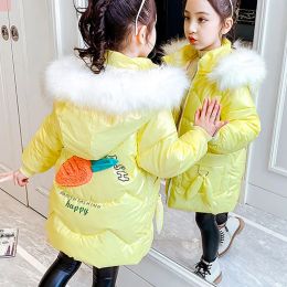 2022 New Year Girls Coats Winter Glossy Material Hooded Long Down Jackets For Girl Teenagers Coats Kids Outerwear 4-12 Years Old