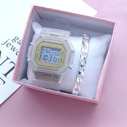 Wristwatches Fashion Transparent LED Luminous Digital Watch Square Women Sports Electronic Wrist Clock For Women&Men Drop