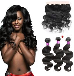 Peruvian Body Wave Virgin Hair with Pre Plucked Lace Frontal Closure 13x4 Lace Frontal with 300g Body Wave Human Hair Weaves5624995