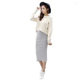 Skirts Women Casual Split Pencil Skirt Calf-Length Ladies Cotton Solid Stretch Slim