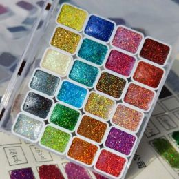 Solid Watercolour Paint Pigment 24 Colours Laser Glitter Gold Mica Powder Metallic Water Colour Pigments Nail Drawing Supplies