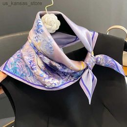 Scarves 2023 Design % Real Silk Scarf Women Foulard Neck Hair Band Small Square Scarves Spring Female Kerchief Tie Print Bandana240409