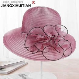 Wide Brim Hats Bucket Hats 2018 new Summer large brim beach sun hats for women UV protection women caps hat style fashion ladys Flowers sun hat Y240409