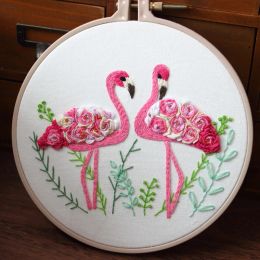 Flamingo Embroidery Kit DIY Needlework Wild Nature Needlecraft for Beginner Cross Stitch Artcraft(Without Hoop)