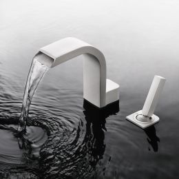 SKOWLL Waterfall Bathroom Faucet 2 hole Vanity Sink Faucet Widespread Bath Mixer Faucet White, HG-1120