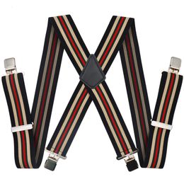 Heavy Duty Big Size Work Strong clips Pants Suspenders for Men 50mm Wide Adjustable Braces X Back Elastic Trouser red stripes 240401