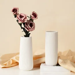 Vases Home Decorations Modern Simple Desktop Vase White Ceramic Striped Flower Arrangement Container Office Table Ornaments