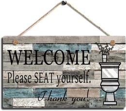 Bathroom Decor Printed Wood Plaque Sign Wall Hanging Welcome Sign Please Seat Yourself Wall Art Signs Mix Sytles4826216