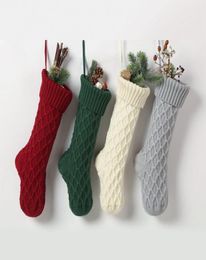 Christmas Knitted Stockings Decor Festival Gift Bag Fireplace Xmas Tree Hanging Ornaments candy Socks Red Green White Gray9543935