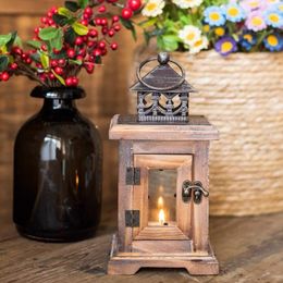 Wooden New European Candlestick Vintage Hanging Candle Holder Moroccan Glass Candle Lantern Wedding Home Decor