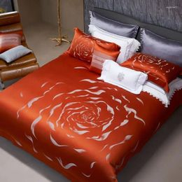 Bedding Sets Luxury Satin Jacquard Italian Set Soft Silky Duvet Cover Bed Fitted Sheet Pillowcases Bedroom Comforter