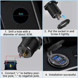 DaierTek Quick Charge Car Dual USB Charger Socket Auto Adapter QC3.0 36W Waterproof with Voltmeter Switch for 12V/24V ATV RV