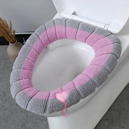 Toilet Seat Covers Nordic Style Contrast Color Handle Plush Knitted Cover Winter Warm Household Mat