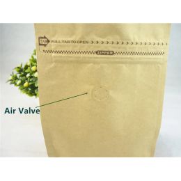 50pcs Stand Up Coffee Beans Packing Bags with Air Valve, Flat Bottom Kraft Paper Zipper Bag Inner Aluminum Foil with Vent-Valve