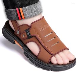 Sandals Summer Leather Outdoor Men Beach Shoes Breathable Casual Sandal Man Wading Non-slip Thick-soled Slippers