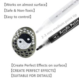 8pcs Black White Acrylic Paint Markers Pens for Rock Painting Stone Canvas Glass Metallic Ceramic Paper Drawing Water-Based