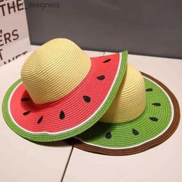 Wide Brim Hats Bucket Hats Women bucket hat Watermelon fruit straw hat casual fashion basin hat sun protection hat 2023 Y240409