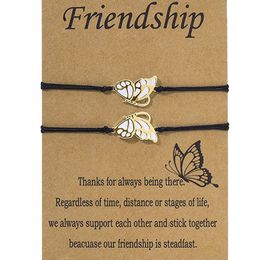 Butterfly Best Friend Friendship Bracelet for 2 Girls Gold Silver Color BFF Matching Butterfly Wings Long Distance Bracelet Gift